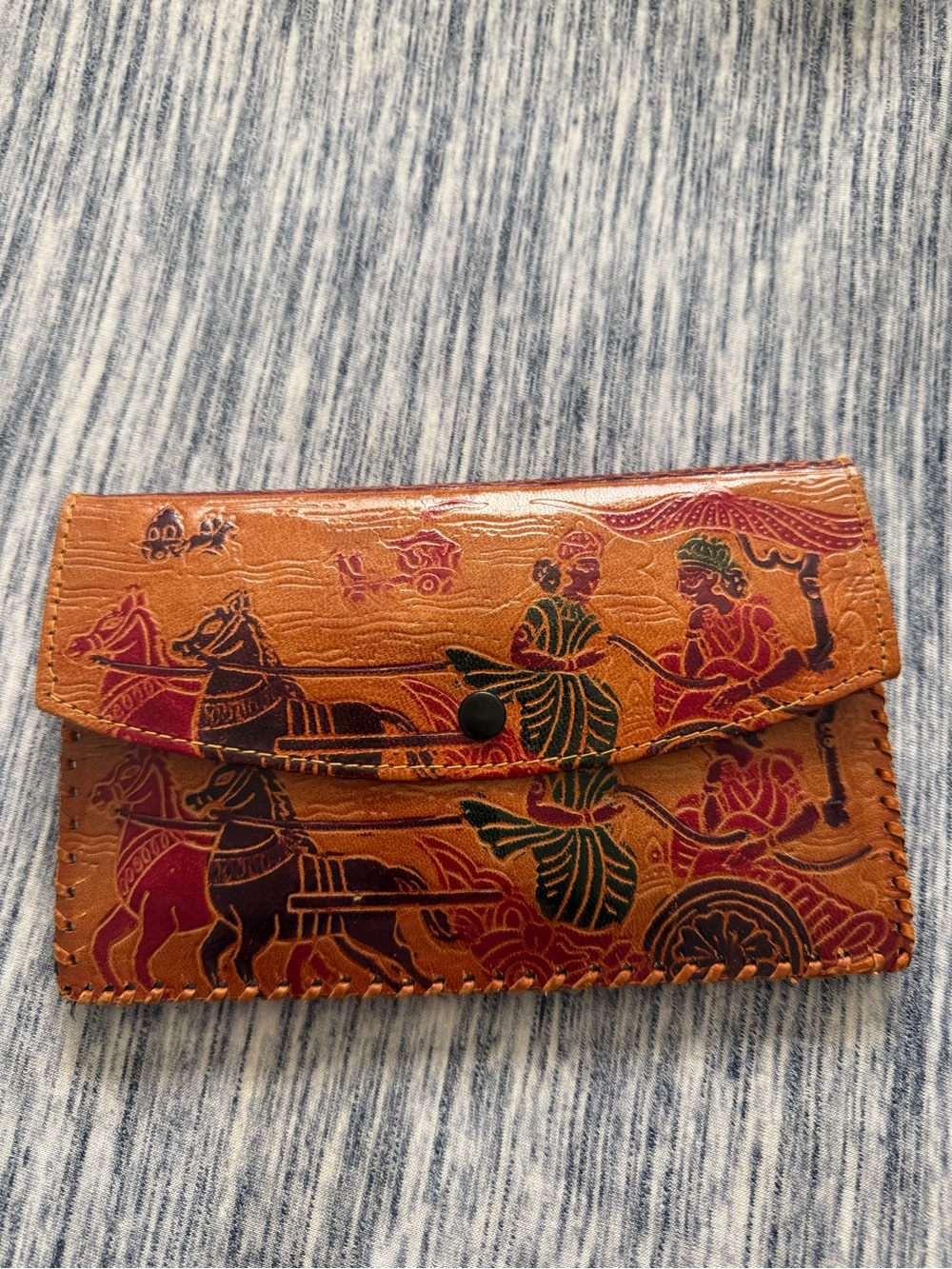 Hand-Painted Tan Genuine Leather Women's Clutch Wallet